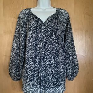 Blue print long sleeve loose blouse